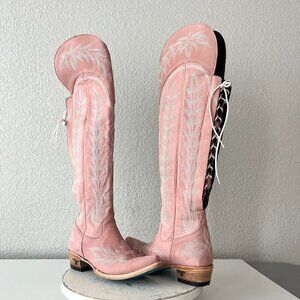 Lane LEXINGTON Over the Knee Womens Cowboy Boots 7 Pink Western Cowgirl Lace up